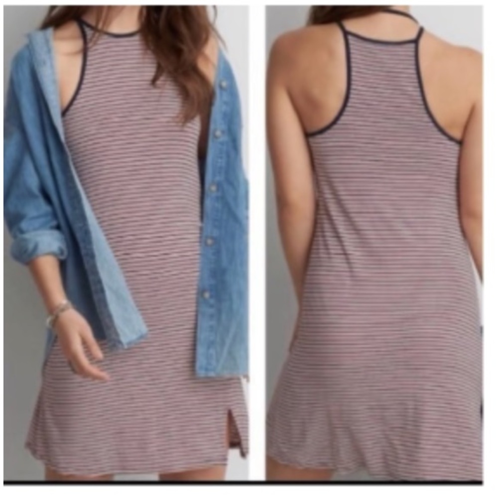 American Eagle Outfitters Navy and Pink Striped Dress